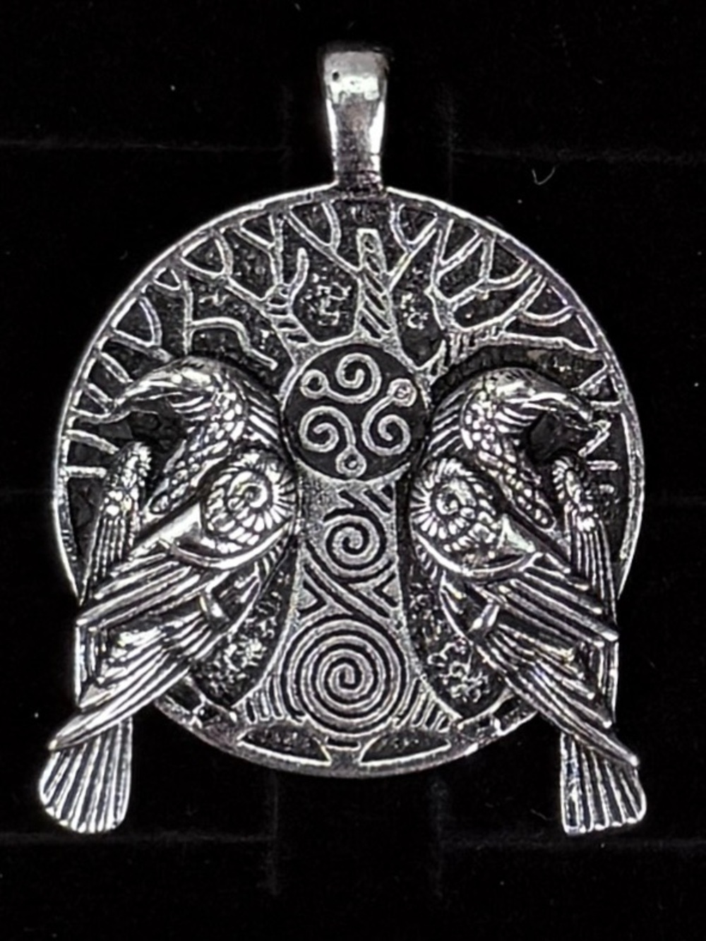 Aged silvertone weighted Pendant + free cord Necklace
